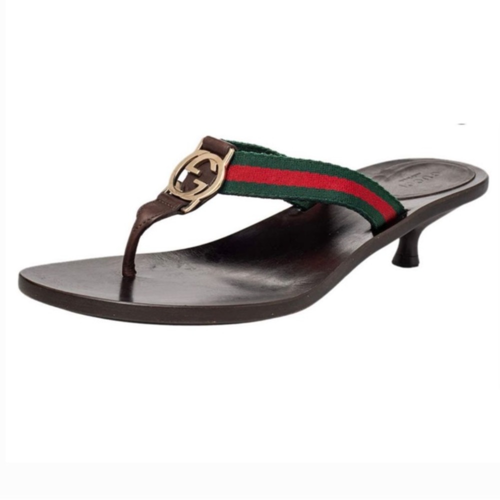 Gucci 'Lifford' GG Interlocking Nylon Thong Kitten Heels Authentic 💯